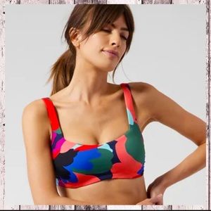 ATHLETA Square Neck Bra Cup Bikini Top Color: Tossed Floral Dress Blue NWT